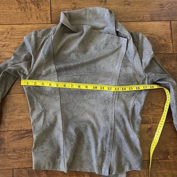 Zara Faux Vegan Suede Moto Jacket Asymmetrical Zip Fitted Draped Collar - Picture 7 of 10